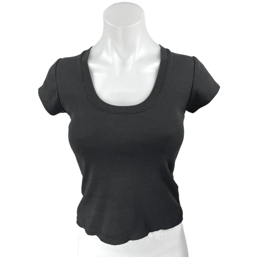 WeWoreWhat Black Short Sleeve Scoop Neck Stretch Cropped T Shirt Tee Top Size M